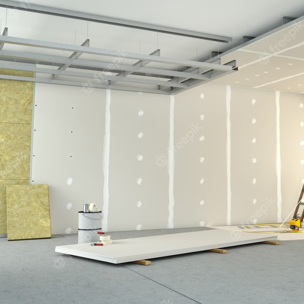 alt="Drywall com tratamento acústico instalado"